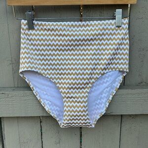 NWT Lonely Label Swim Bikini Bottoms High Waist Brief Gold Zig Zag Retro Sz S